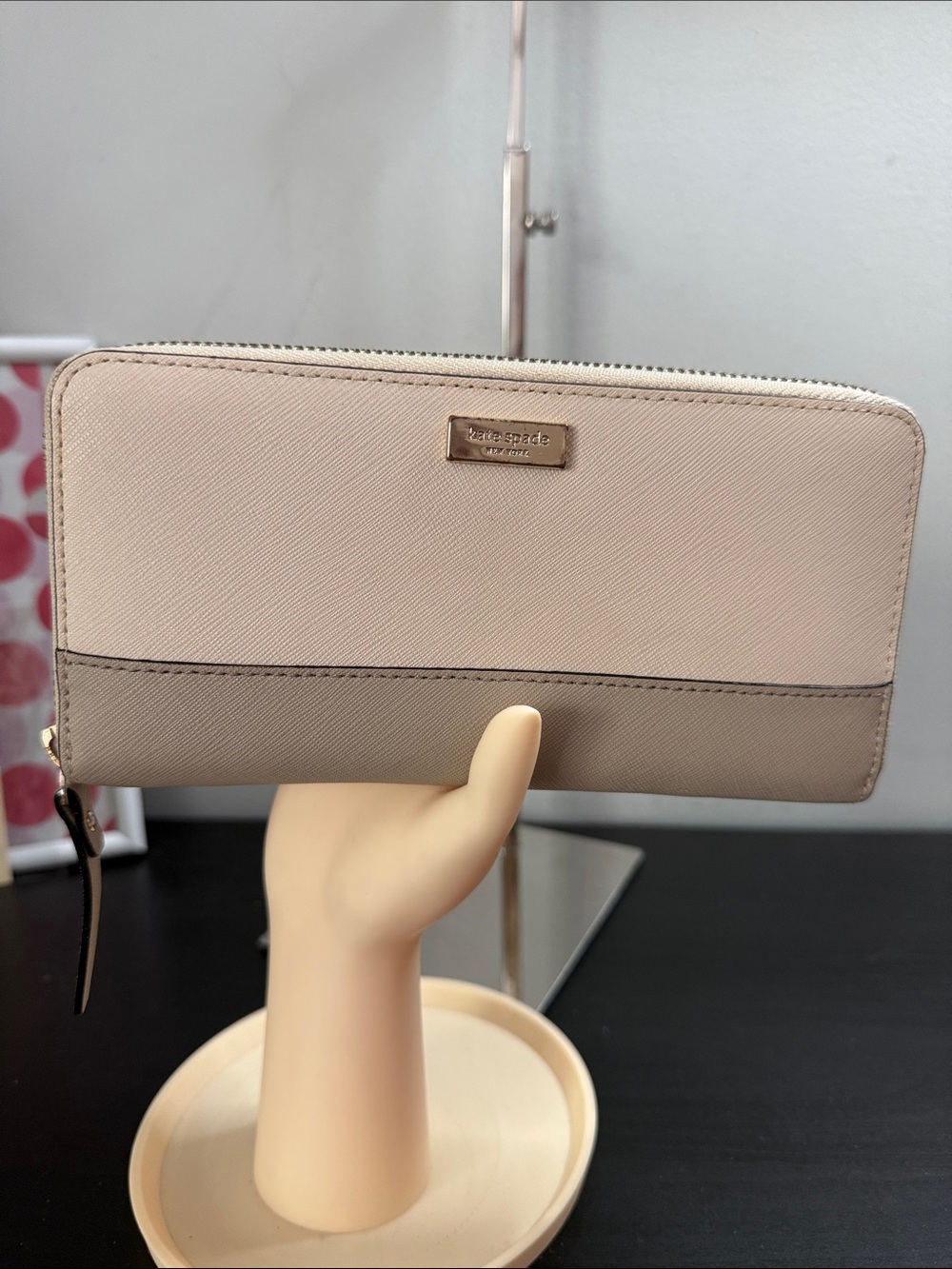 Kate Spade Pale Blush And Taupe Zip Wallet